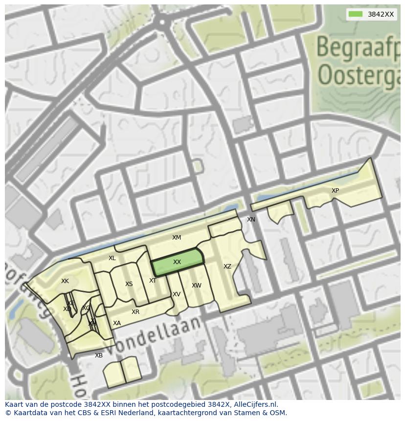 Afbeelding van het postcodegebied 3842 XX op de kaart.
