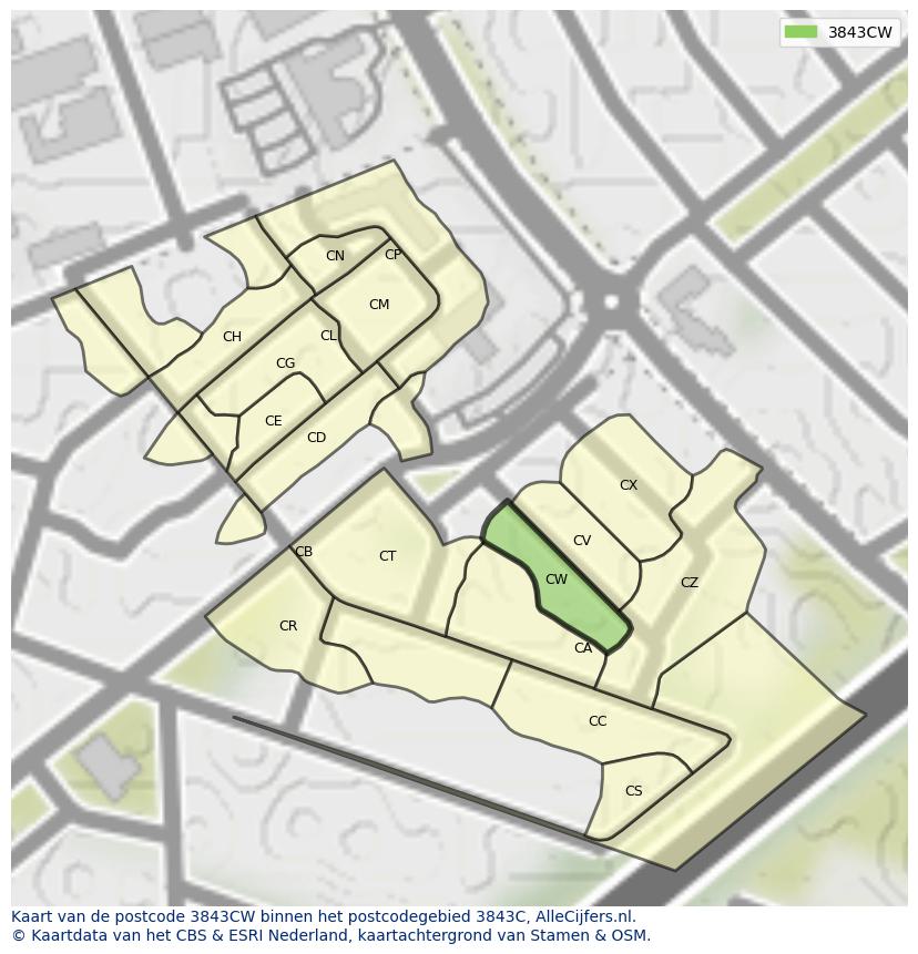 Afbeelding van het postcodegebied 3843 CW op de kaart.