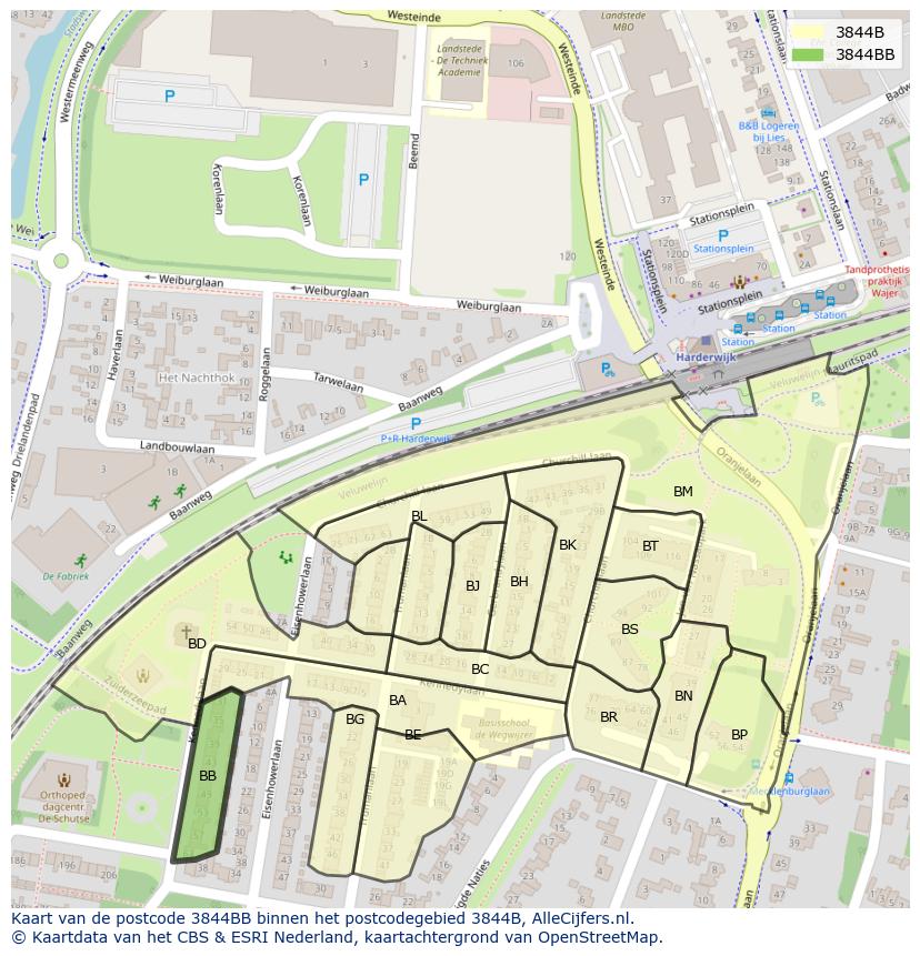 Afbeelding van het postcodegebied 3844 BB op de kaart.