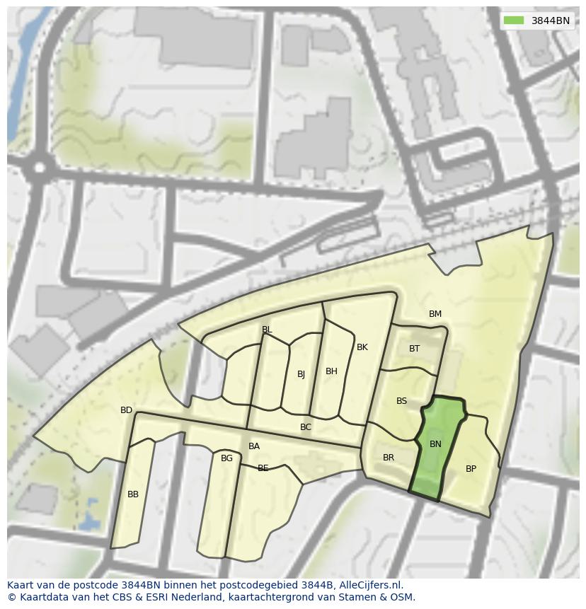 Afbeelding van het postcodegebied 3844 BN op de kaart.