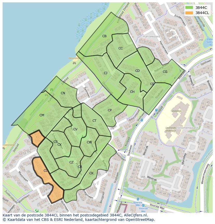Afbeelding van het postcodegebied 3844 CL op de kaart.