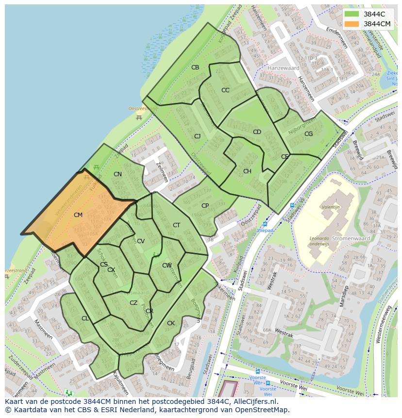 Afbeelding van het postcodegebied 3844 CM op de kaart.