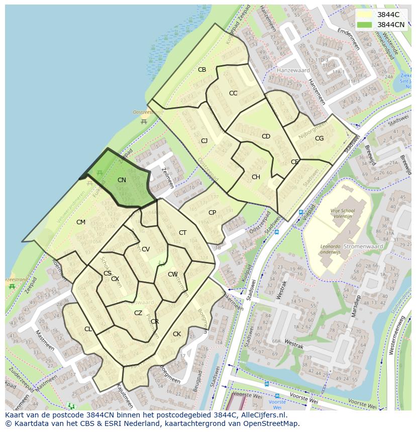 Afbeelding van het postcodegebied 3844 CN op de kaart.