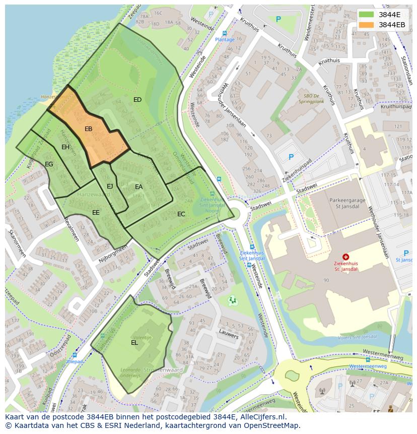 Afbeelding van het postcodegebied 3844 EB op de kaart.