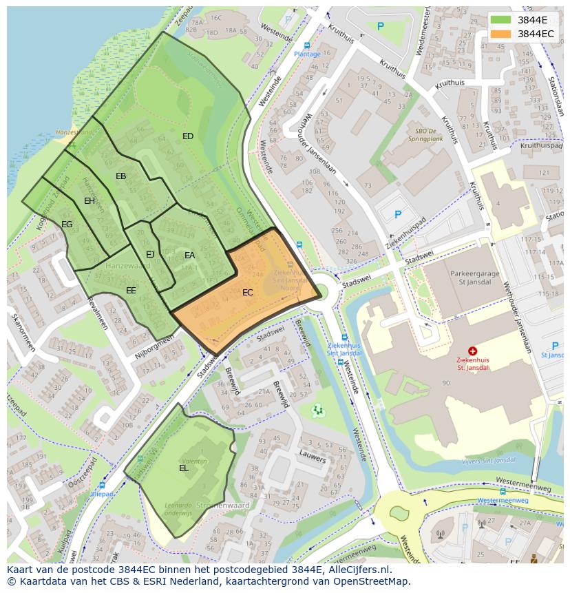 Afbeelding van het postcodegebied 3844 EC op de kaart.