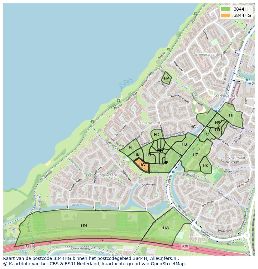 Afbeelding van het postcodegebied 3844 HG op de kaart.