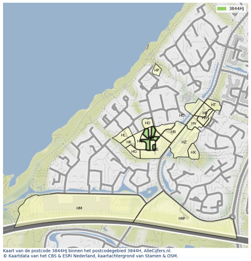 Afbeelding van het postcodegebied 3844 HJ op de kaart.