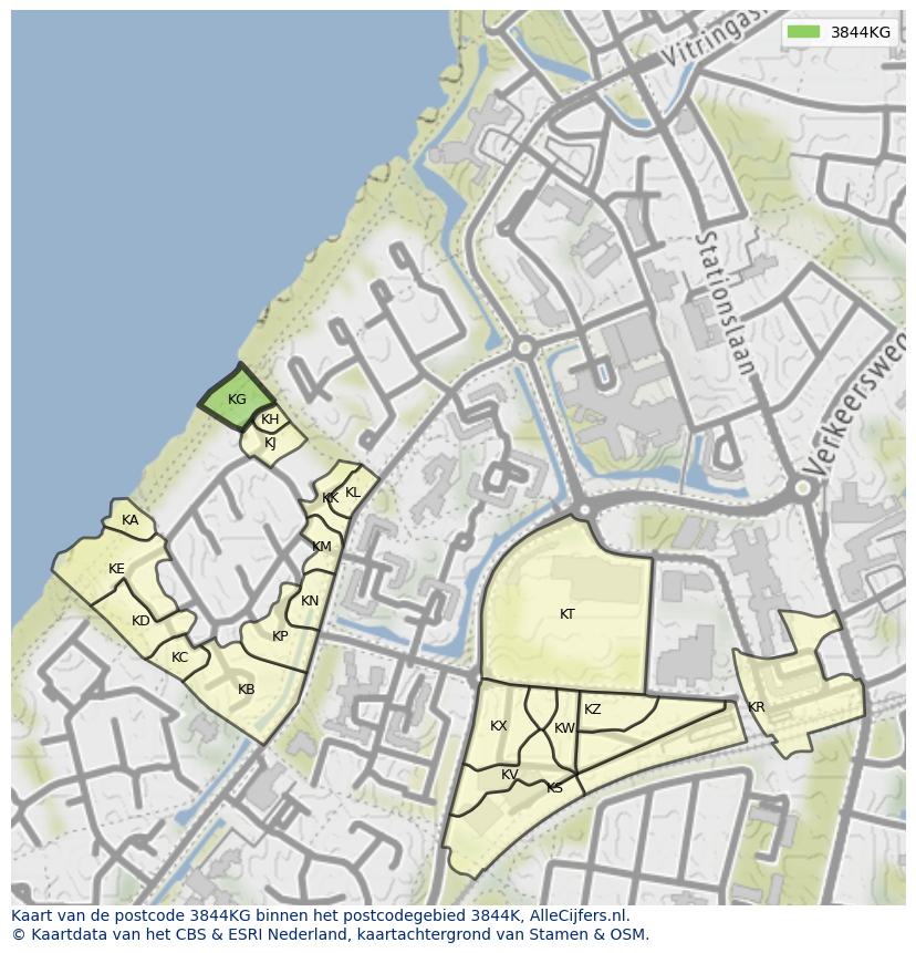 Afbeelding van het postcodegebied 3844 KG op de kaart.
