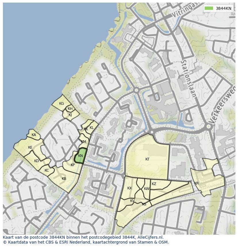 Afbeelding van het postcodegebied 3844 KN op de kaart.