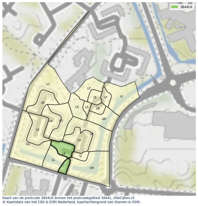 Afbeelding van het postcodegebied 3844 LK op de kaart.