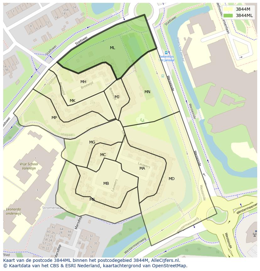 Afbeelding van het postcodegebied 3844 ML op de kaart.