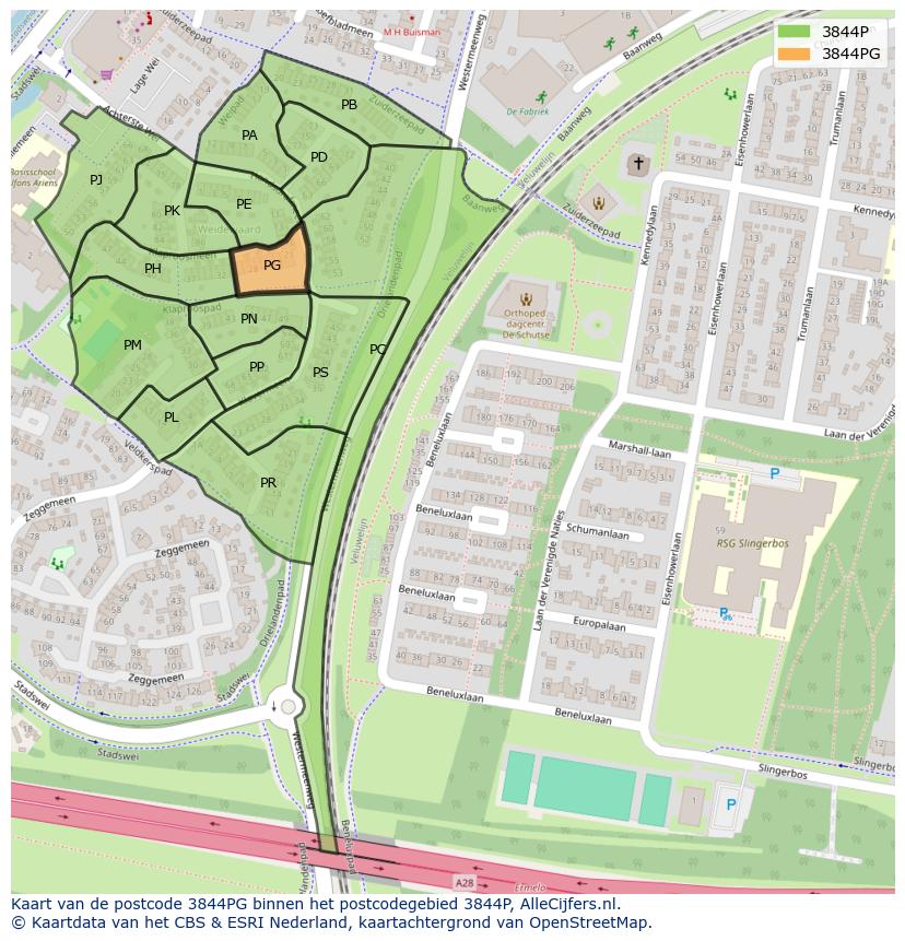 Afbeelding van het postcodegebied 3844 PG op de kaart.