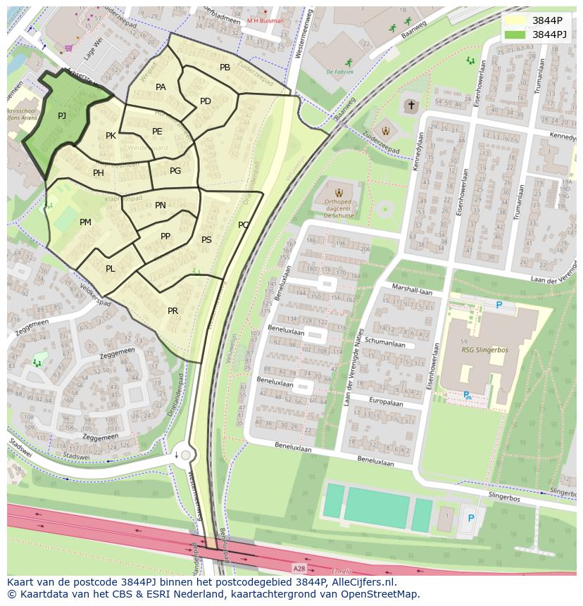Afbeelding van het postcodegebied 3844 PJ op de kaart.