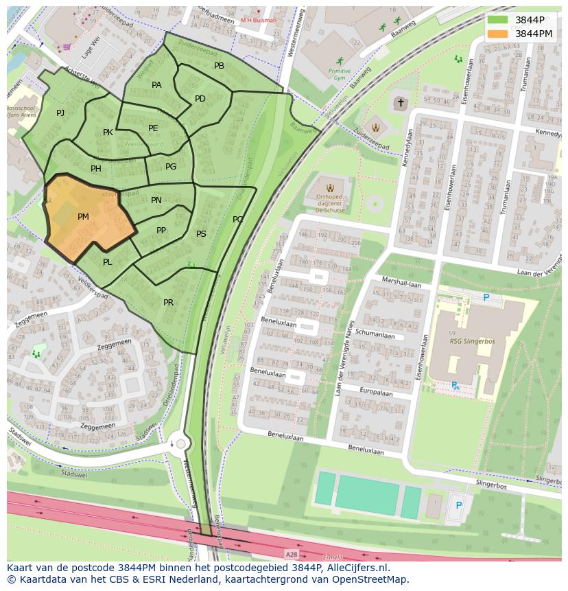 Afbeelding van het postcodegebied 3844 PM op de kaart.