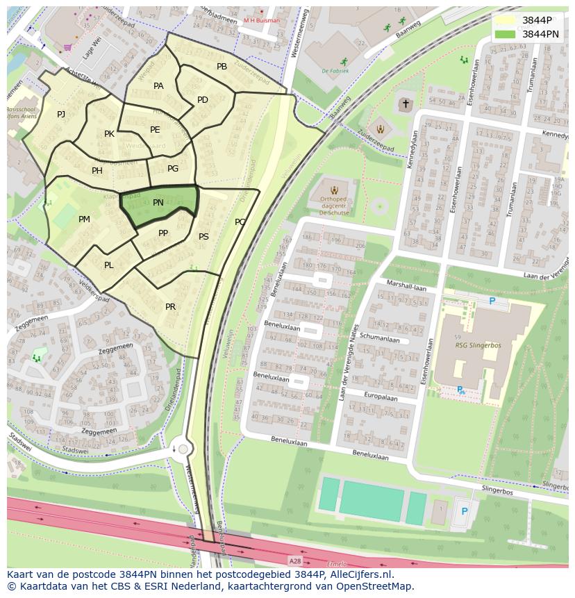Afbeelding van het postcodegebied 3844 PN op de kaart.