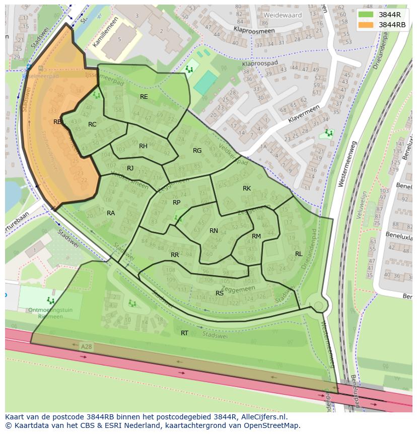 Afbeelding van het postcodegebied 3844 RB op de kaart.