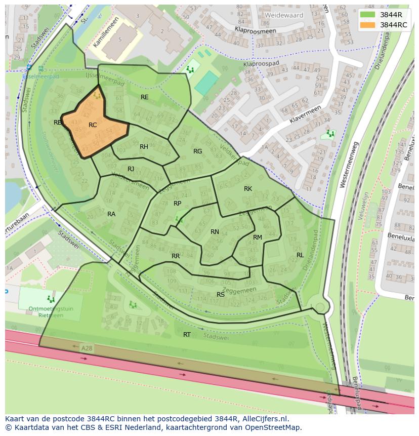 Afbeelding van het postcodegebied 3844 RC op de kaart.
