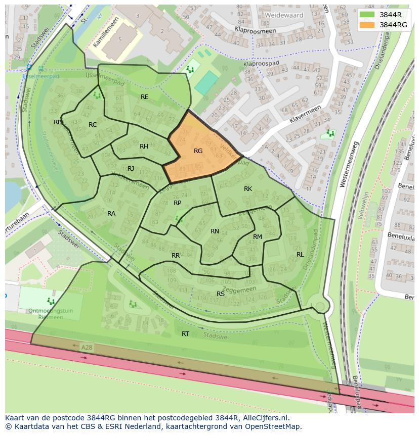 Afbeelding van het postcodegebied 3844 RG op de kaart.