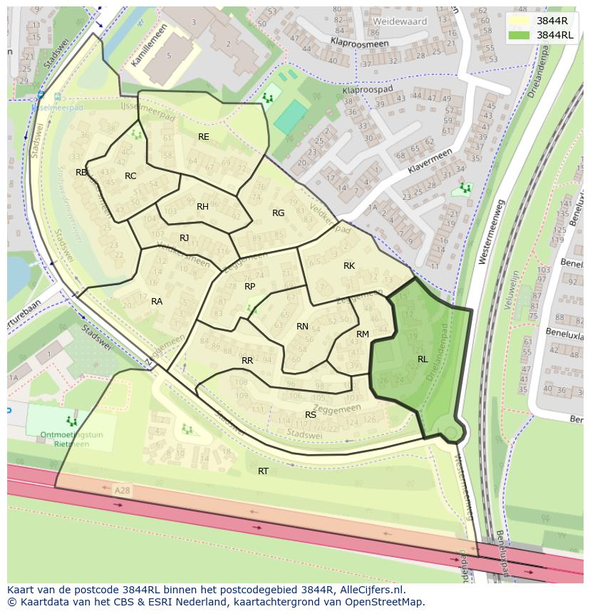 Afbeelding van het postcodegebied 3844 RL op de kaart.