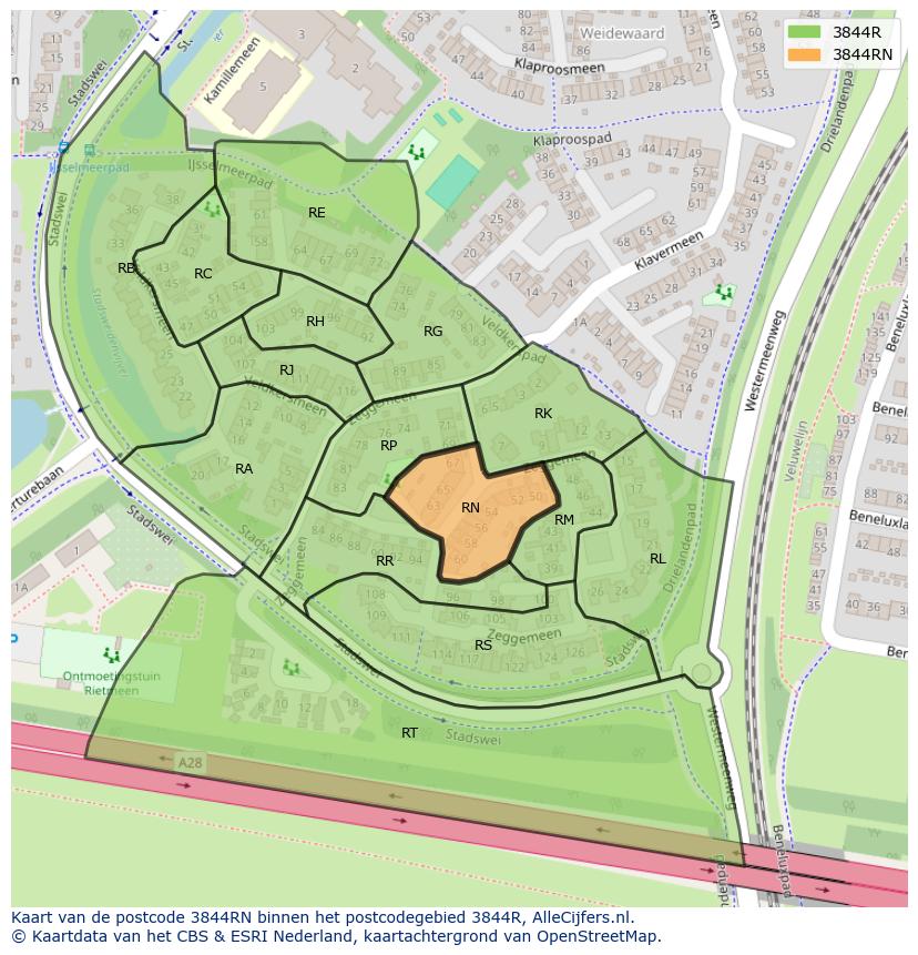 Afbeelding van het postcodegebied 3844 RN op de kaart.