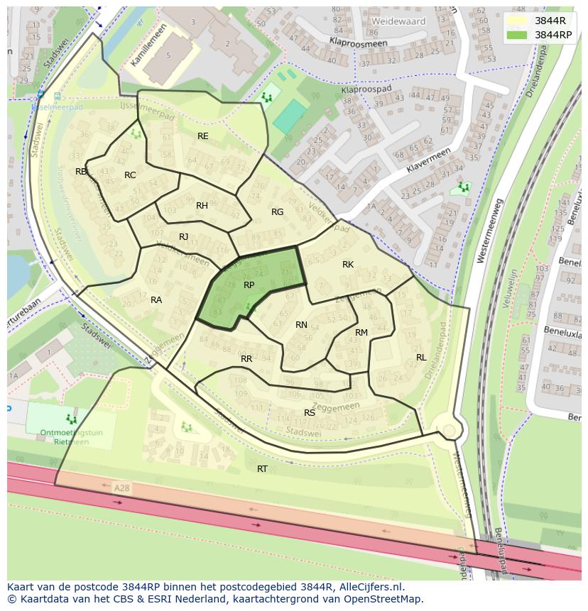 Afbeelding van het postcodegebied 3844 RP op de kaart.