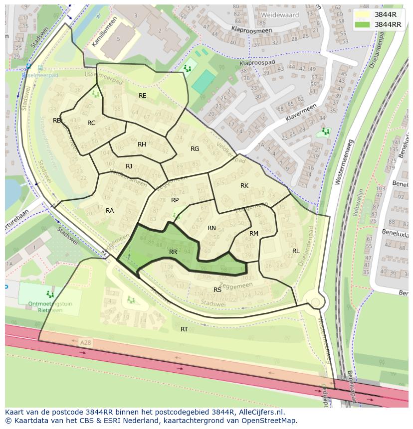 Afbeelding van het postcodegebied 3844 RR op de kaart.
