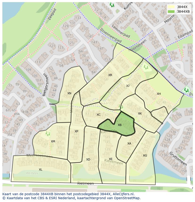 Afbeelding van het postcodegebied 3844 XB op de kaart.