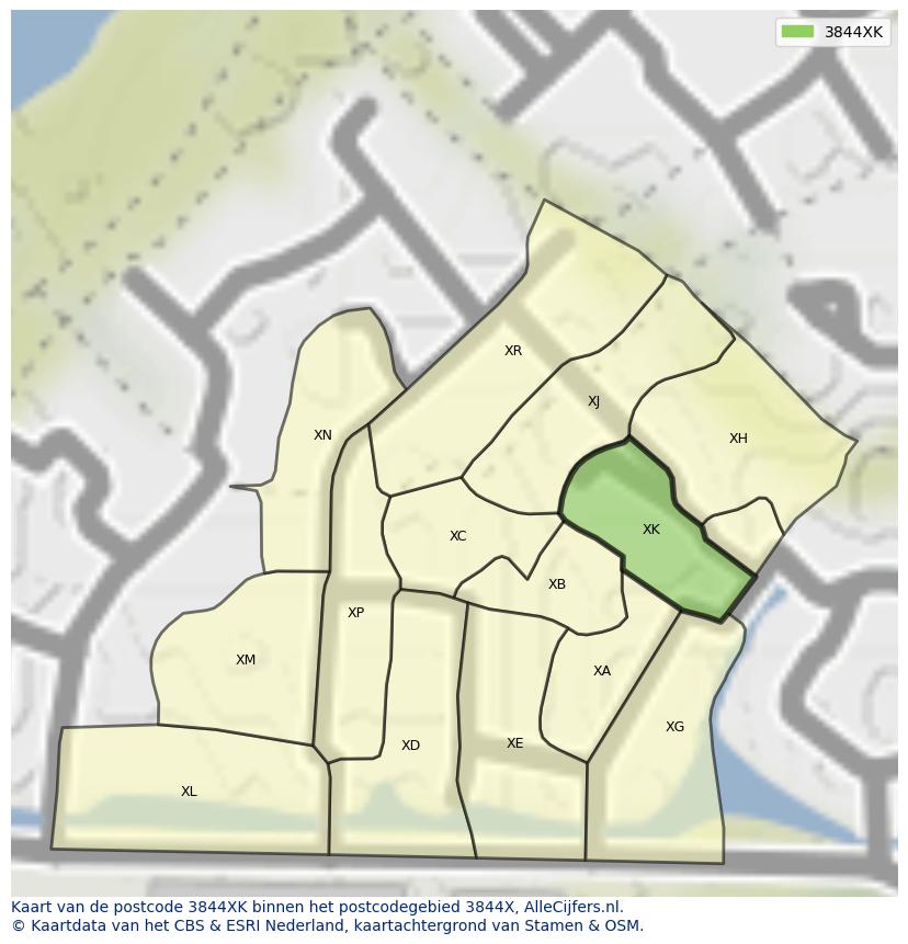 Afbeelding van het postcodegebied 3844 XK op de kaart.