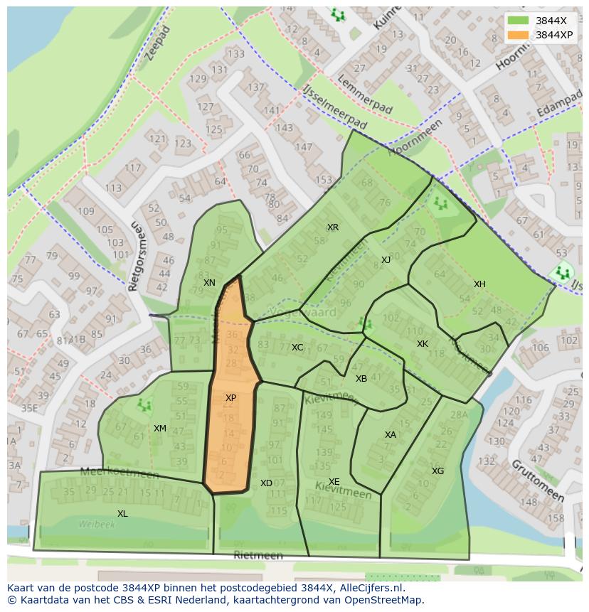 Afbeelding van het postcodegebied 3844 XP op de kaart.