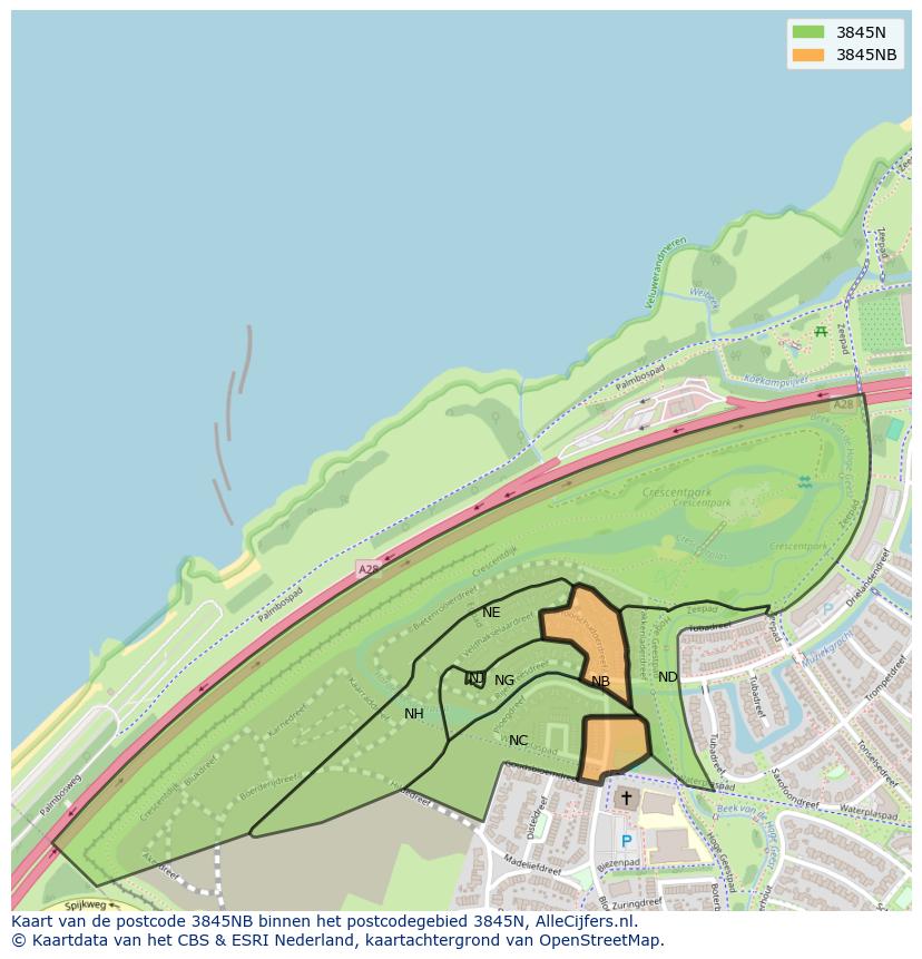 Afbeelding van het postcodegebied 3845 NB op de kaart.