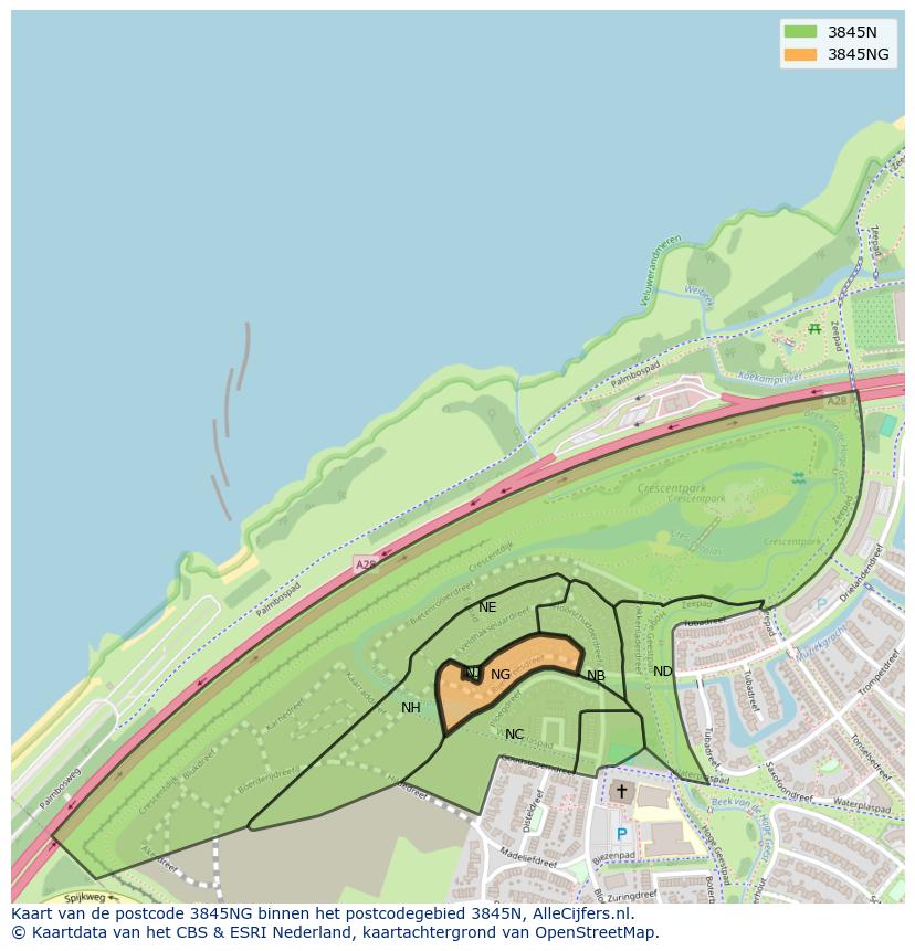 Afbeelding van het postcodegebied 3845 NG op de kaart.