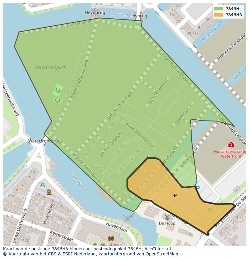 Afbeelding van het postcodegebied 3846 HA op de kaart.