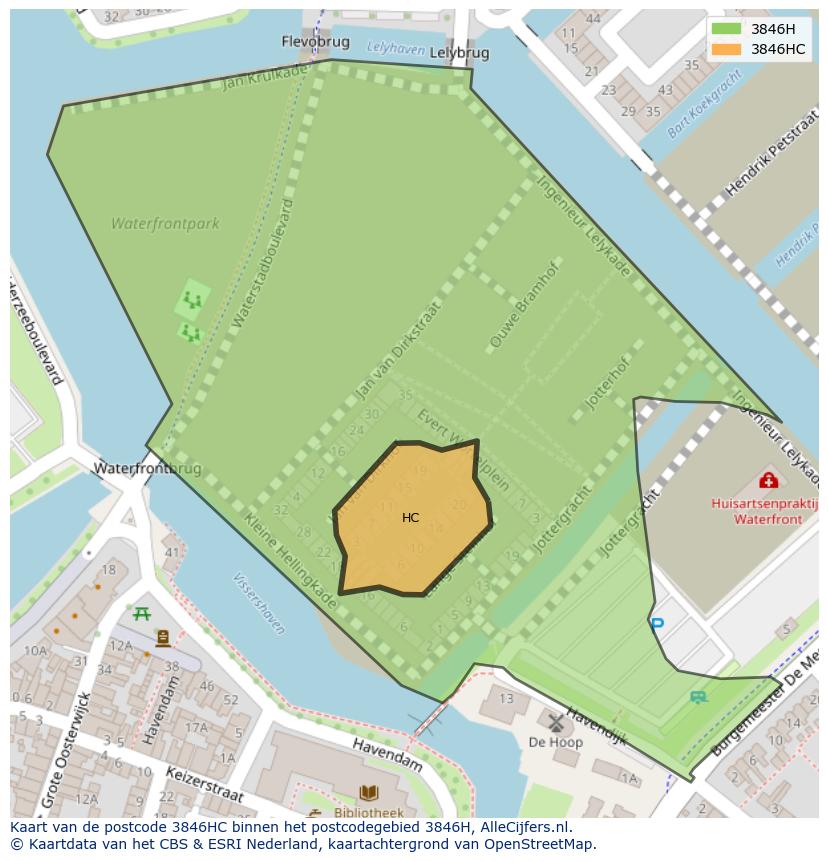 Afbeelding van het postcodegebied 3846 HC op de kaart.