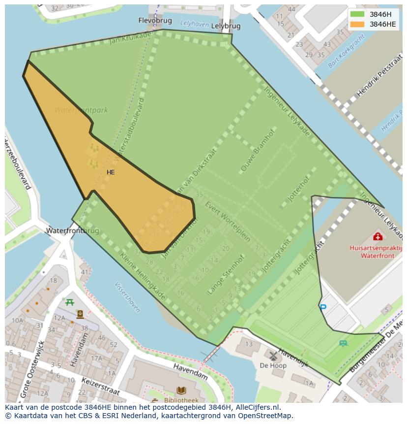 Afbeelding van het postcodegebied 3846 HE op de kaart.