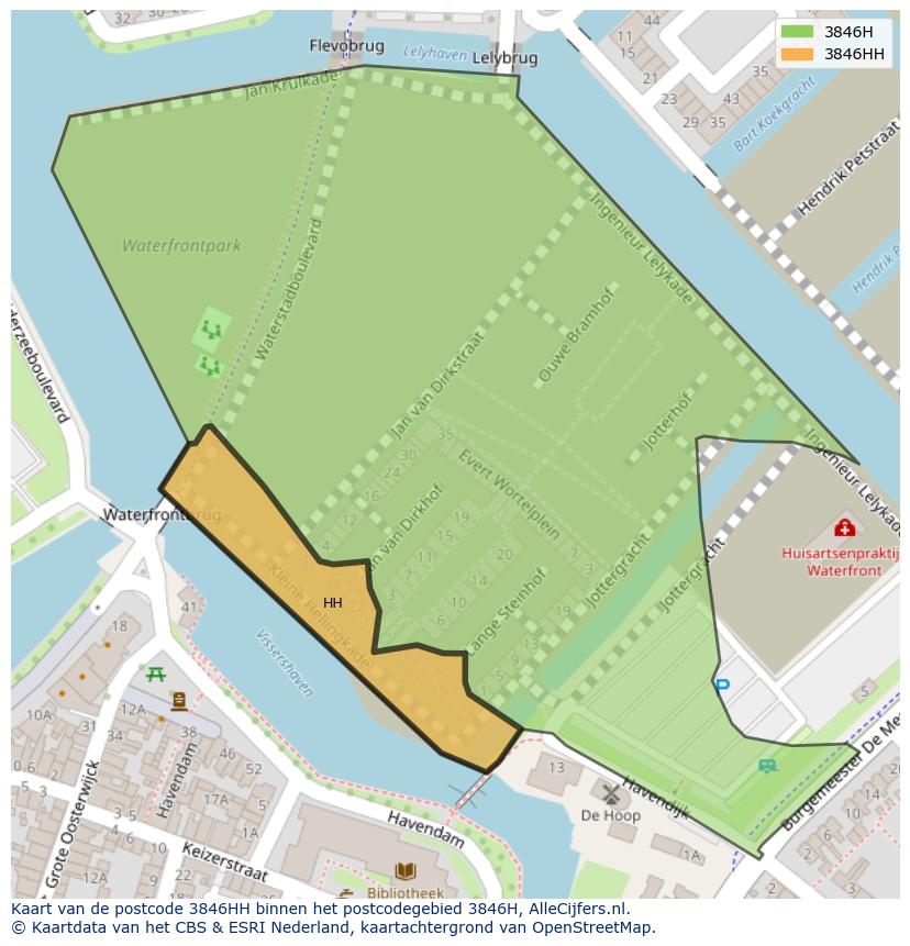 Afbeelding van het postcodegebied 3846 HH op de kaart.