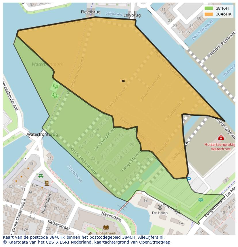 Afbeelding van het postcodegebied 3846 HK op de kaart.