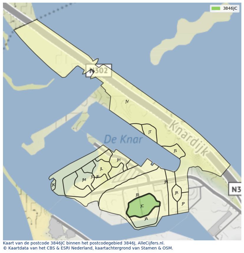 Afbeelding van het postcodegebied 3846 JC op de kaart.