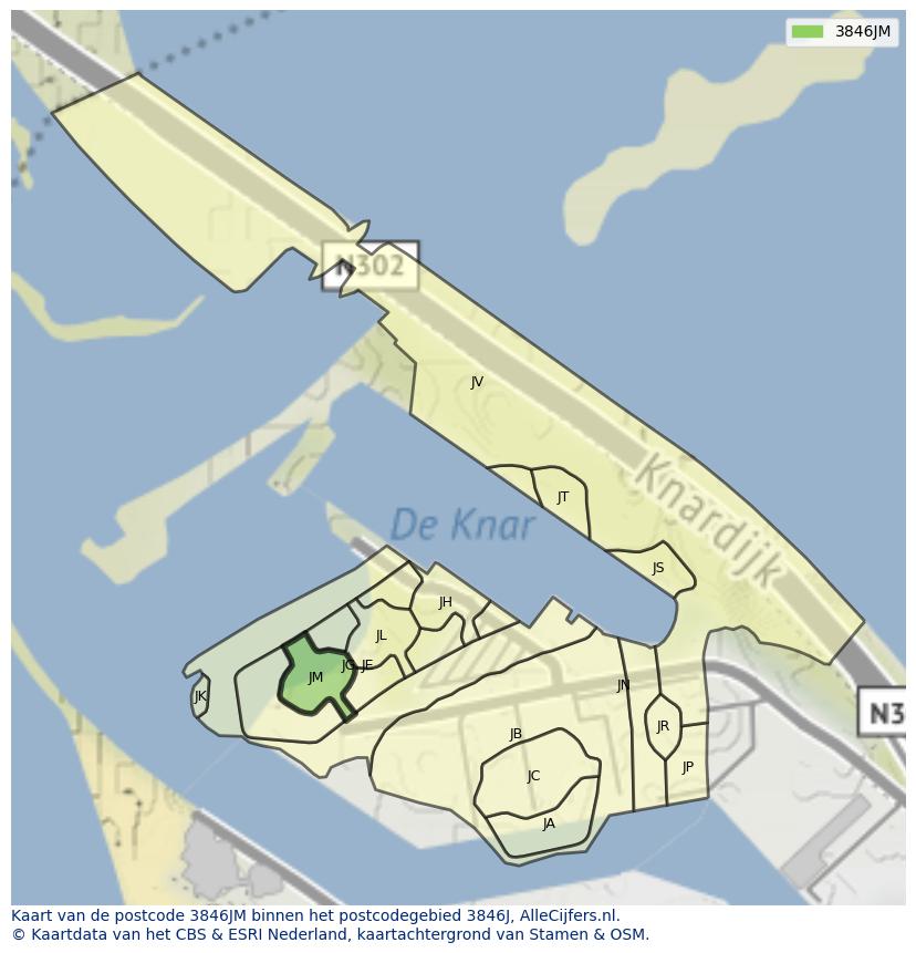 Afbeelding van het postcodegebied 3846 JM op de kaart.