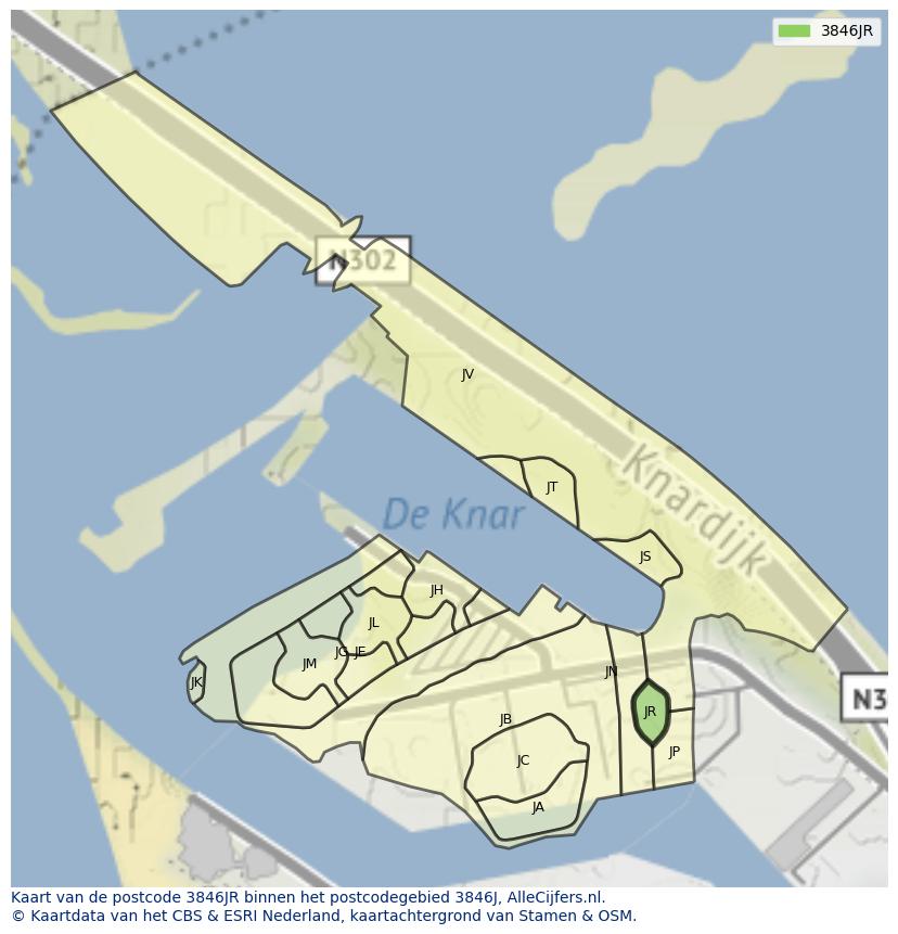 Afbeelding van het postcodegebied 3846 JR op de kaart.