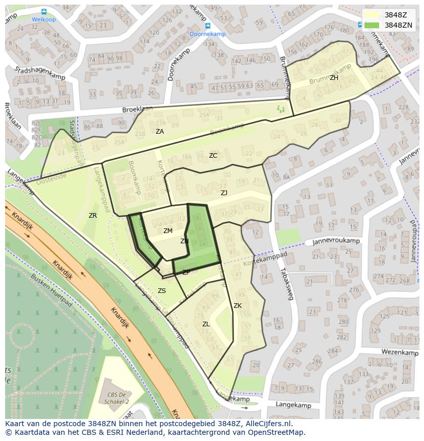 Afbeelding van het postcodegebied 3848 ZN op de kaart.