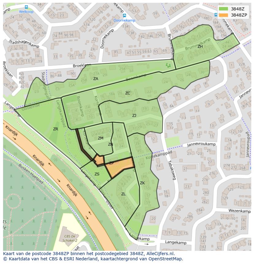 Afbeelding van het postcodegebied 3848 ZP op de kaart.