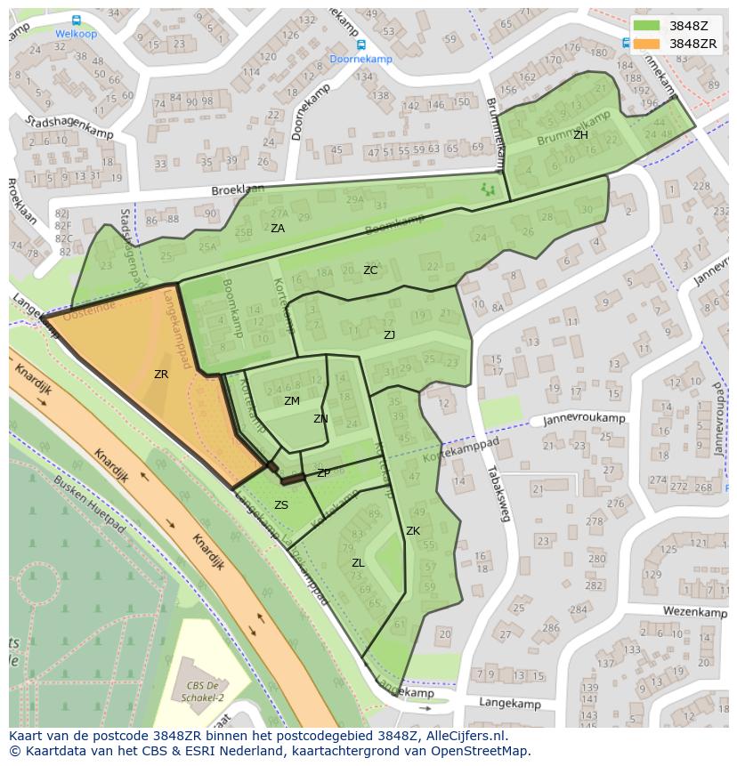 Afbeelding van het postcodegebied 3848 ZR op de kaart.