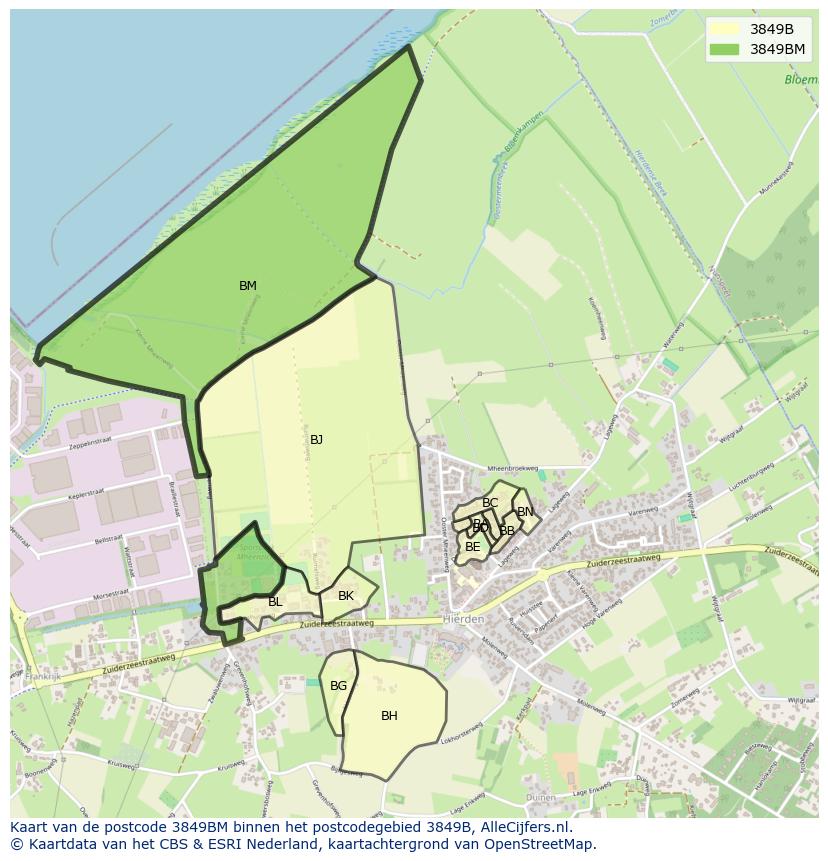 Afbeelding van het postcodegebied 3849 BM op de kaart.