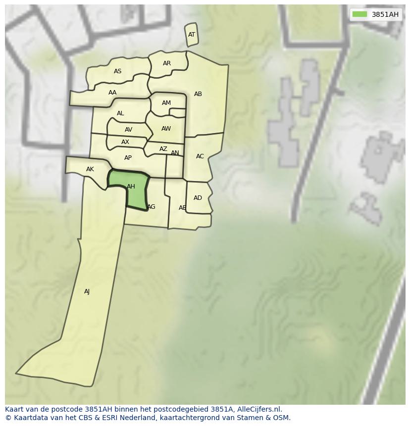 Afbeelding van het postcodegebied 3851 AH op de kaart.