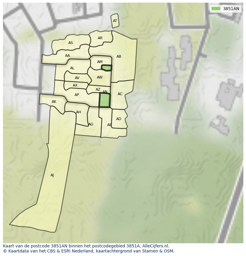 Afbeelding van het postcodegebied 3851 AN op de kaart.