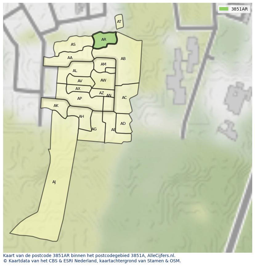 Afbeelding van het postcodegebied 3851 AR op de kaart.