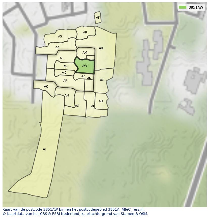 Afbeelding van het postcodegebied 3851 AW op de kaart.