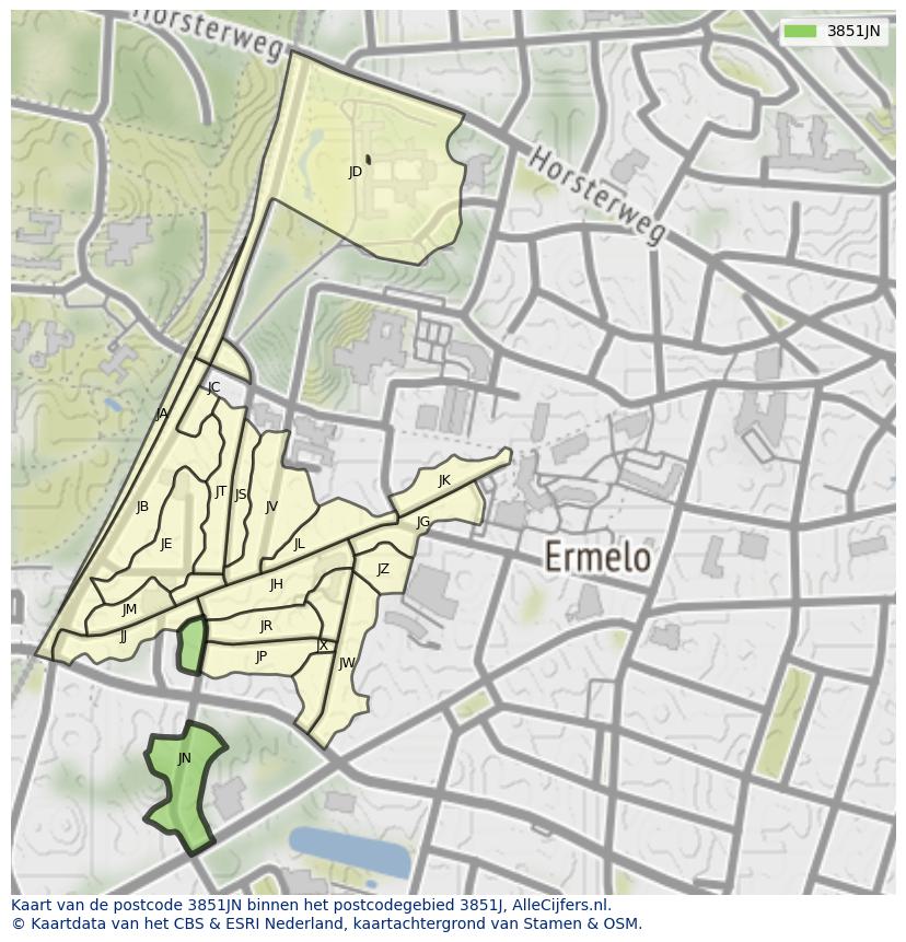 Afbeelding van het postcodegebied 3851 JN op de kaart.