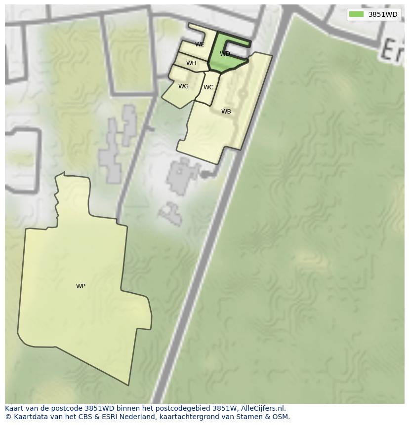 Afbeelding van het postcodegebied 3851 WD op de kaart.