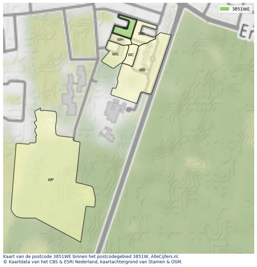 Afbeelding van het postcodegebied 3851 WE op de kaart.